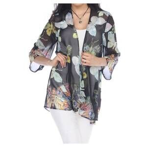 NEW ARIAS sheer butterfly print kimono cardigan in black